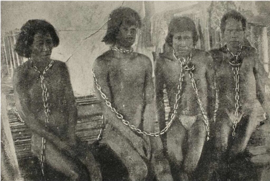 Photograph of enslaved Amazonian Indians exploited in the rubber industry.