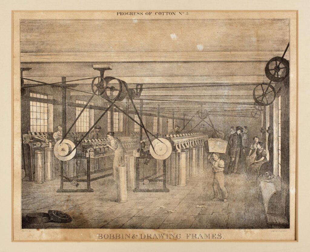 This illustration of an English textile factory shows the importance of belting to the Industrial Revolution.