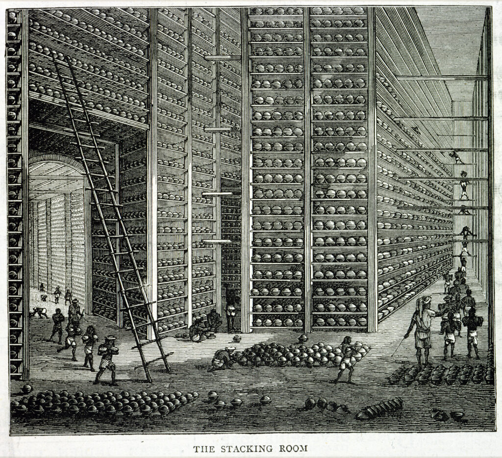 India produced vast amounts of opium for export. Large quantitites headed to China under the British East India Company.