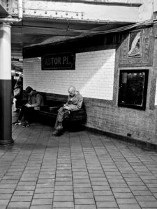 John Jacob Astor helped transform New York City into a metropolis. This contemporary photograph is of the subway station "Astor Place," with a tile depicting a beaver.
