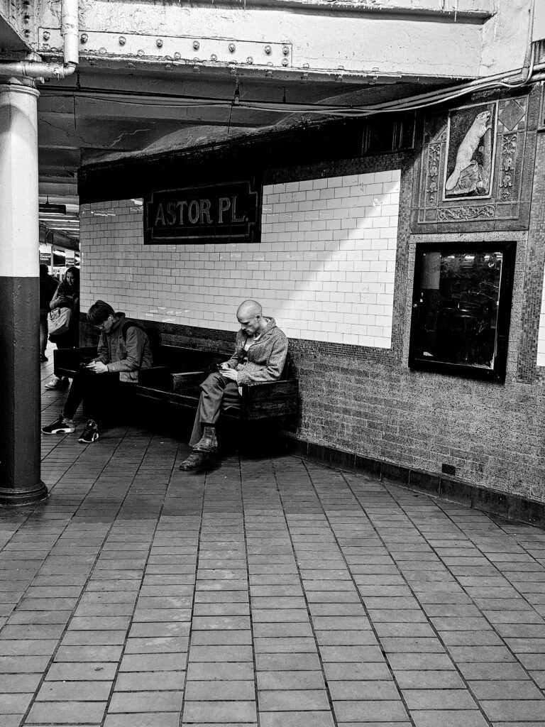 John Jacob Astor helped transform New York City into a metropolis. This contemporary photograph is of the subway station "Astor Place," with a tile depicting a beaver.