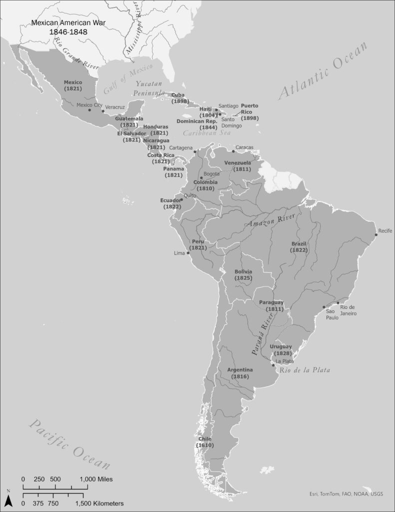 In the early nineteenth century, Latin America severed its ties to Spain and, slowly, to Portugal. This map shows the new political landscape of Latin America.