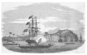 Illustration from an important port town along the Western African coast. Thousands of slaves left this town, followed in later decades by palm oil.