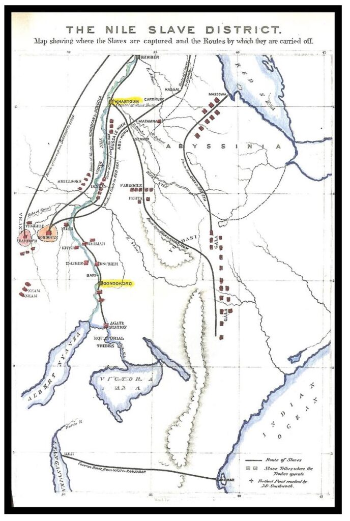 This map illustrates the routes of slaves as they moved from East Africa to Egypt.